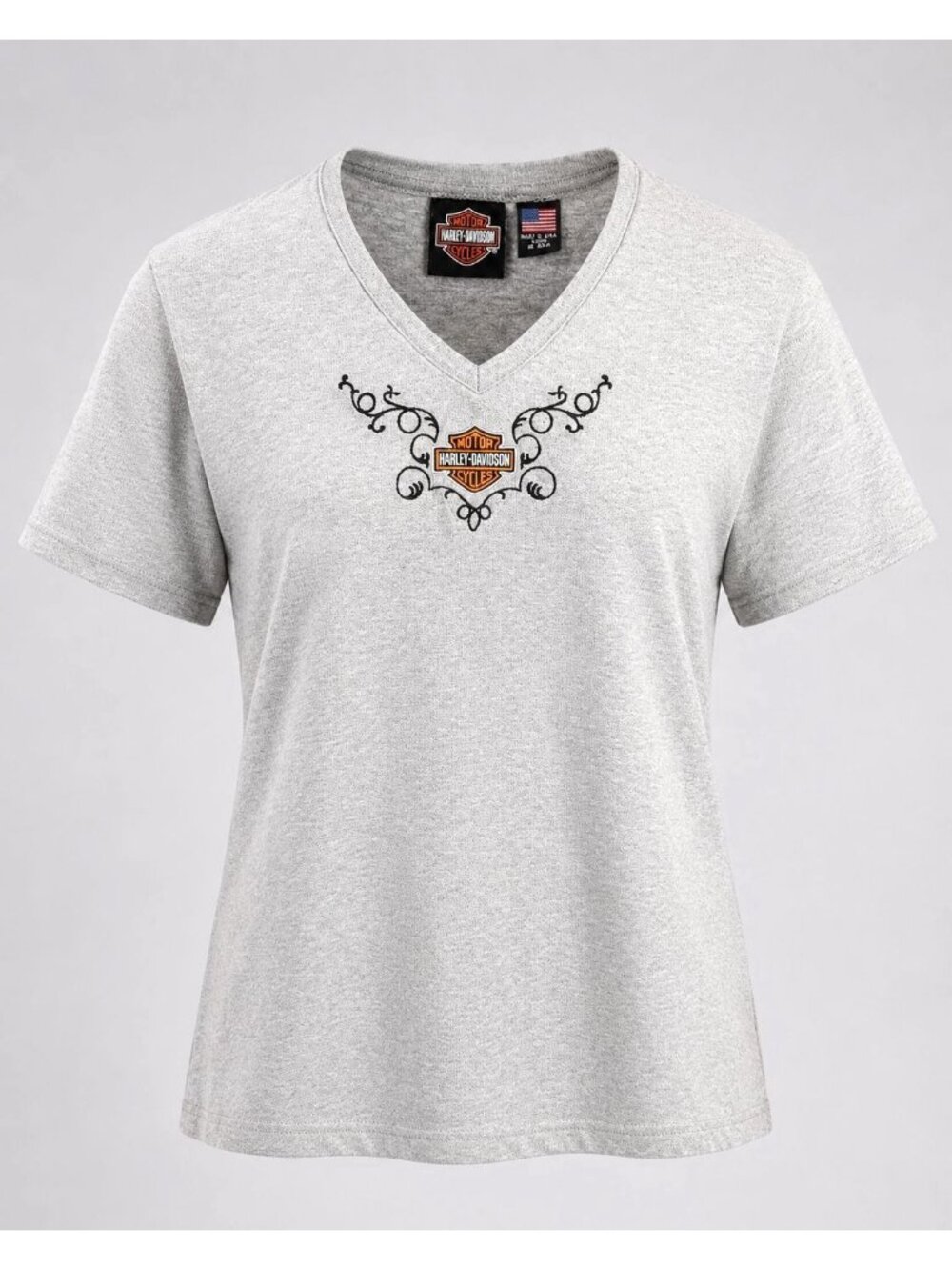 Harley Davidson Womens Large T-Shirt Gray V-Neck Logo - USA Made
